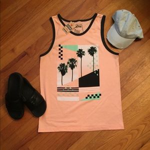 Throwback Style Tank, Orange w/ Palm Tree 🌴